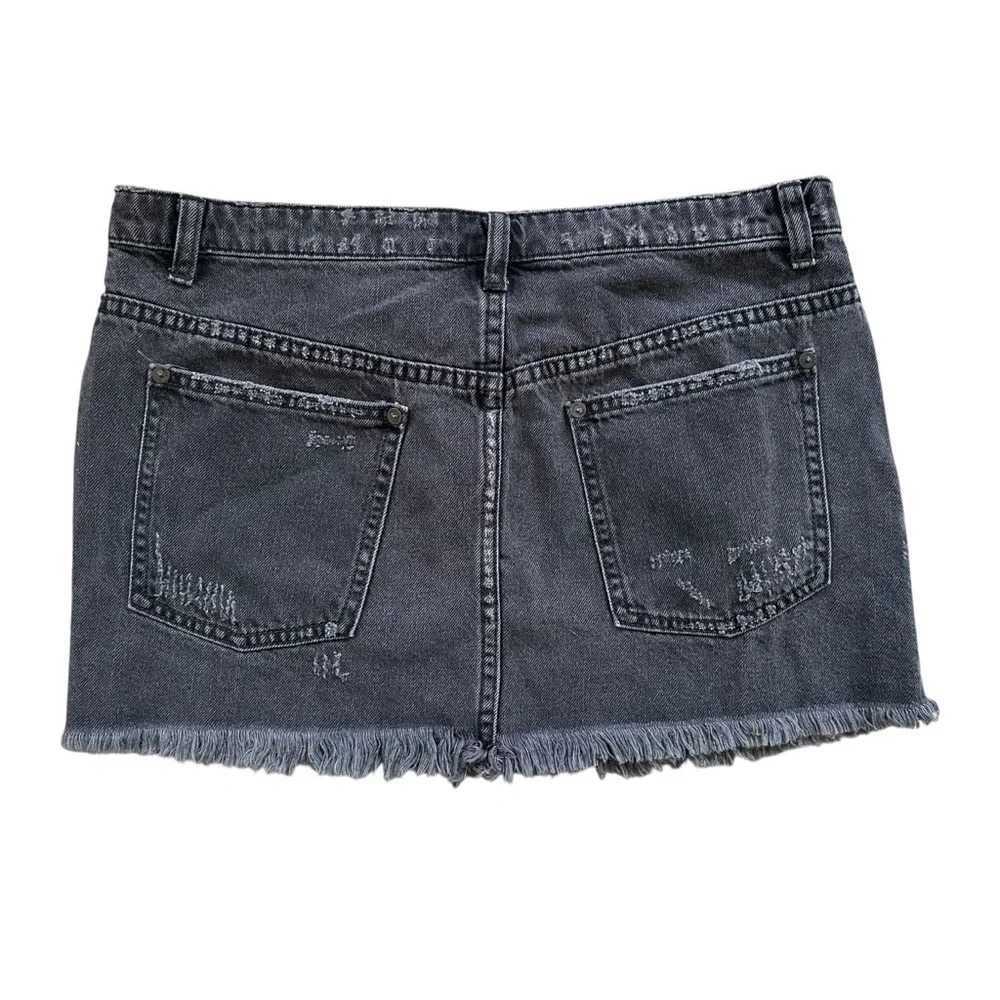 Free People Dark Gray Distressed Raw Hem Cotton Zipper Fly Mini Skirt Size 6